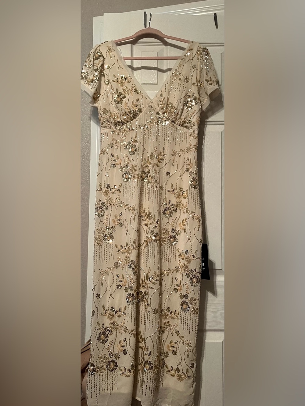 Lulu's Cream Strapless Sequin Embellished Evening Dress